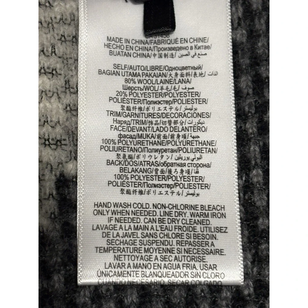 BCBG Maxazria Wool Blend Shawl Wrap Vegan Leather Trim Black White Grey One Size
